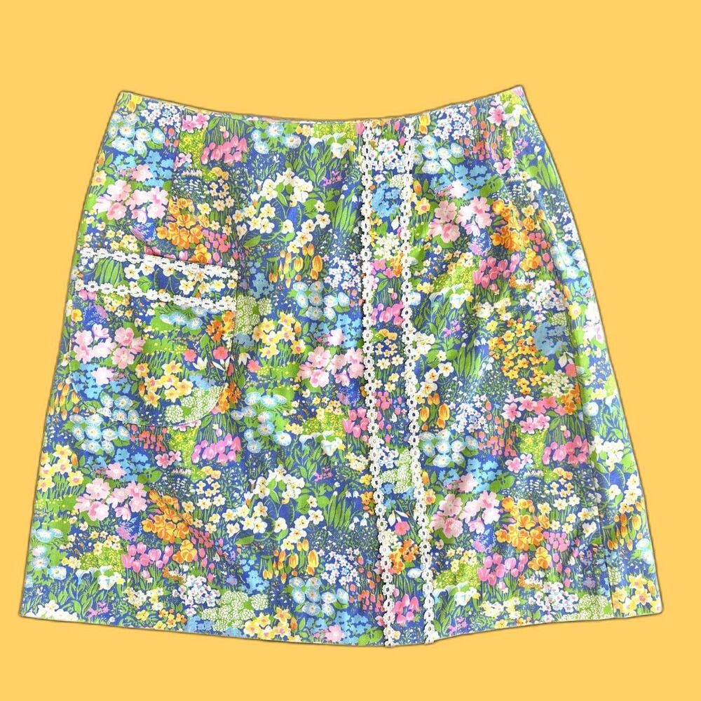 Vintage 80s Sandpiper Classics Pastel Cottagecore Floral Skirt size Womens 16